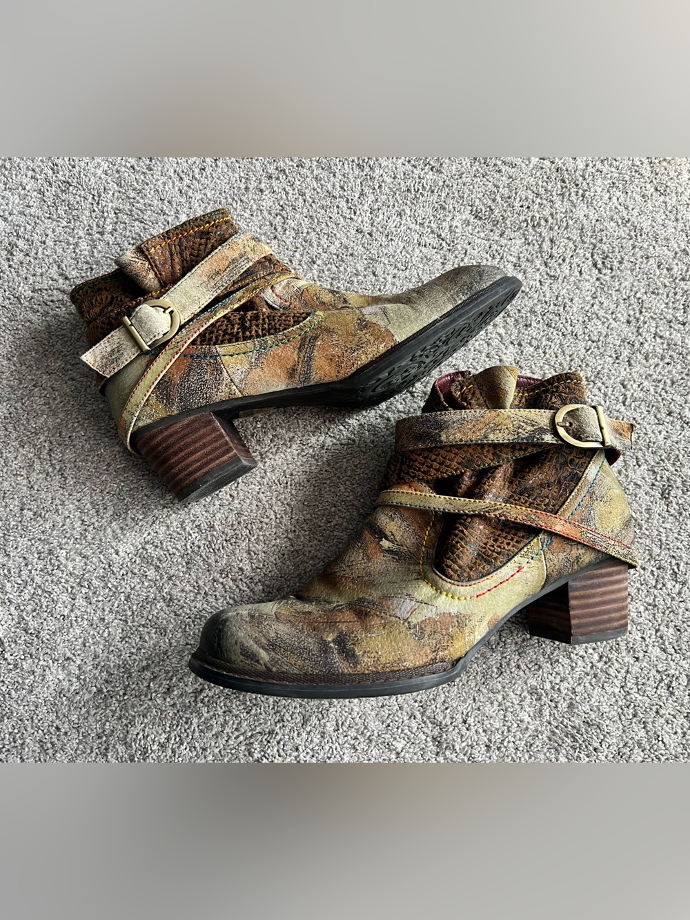 L'Artiste by Spring Step Shazzam Size 41 Camel Hand Painted Leather Ankle Boots
